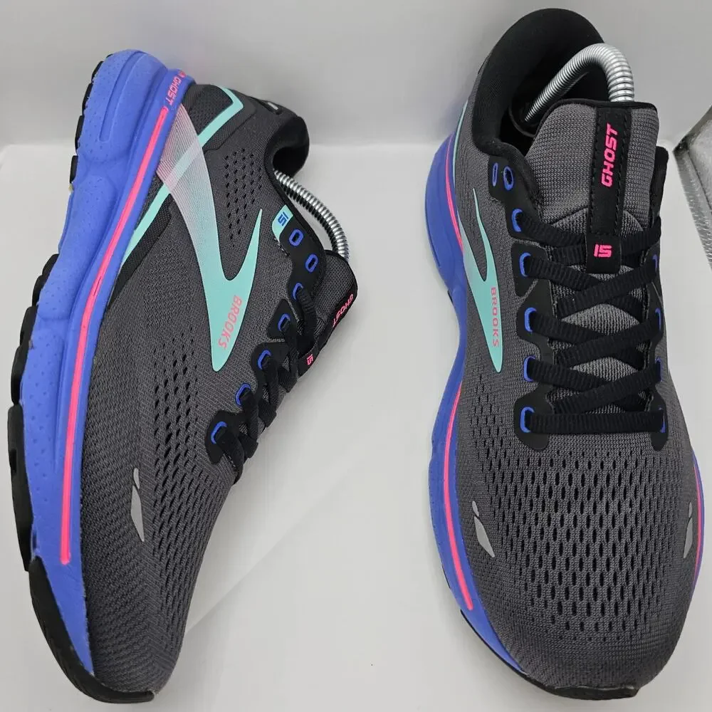 Brooks Ghost 15 Black Blue Aruba Womens 10 Medium B UK 8 Running Shoes Blue Pink